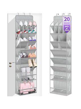 Grey Over Door Shoe Organizer Hanging Storage Rack Boots Closet 20 Pair